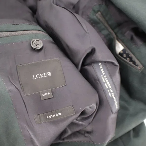 J Crew Suit Mens 36S 32x30 Ludlow Slim Fit Wool Two Piece Vitale barberis Green - Picture 16 of 16